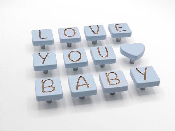 Möbelknopf Set "love you baby" blau - Verfügbarkeit: 1x